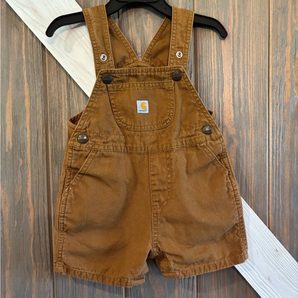 Carhartt Toddler Short Bib Overalls Adjustable Snaps Sz 18 Month